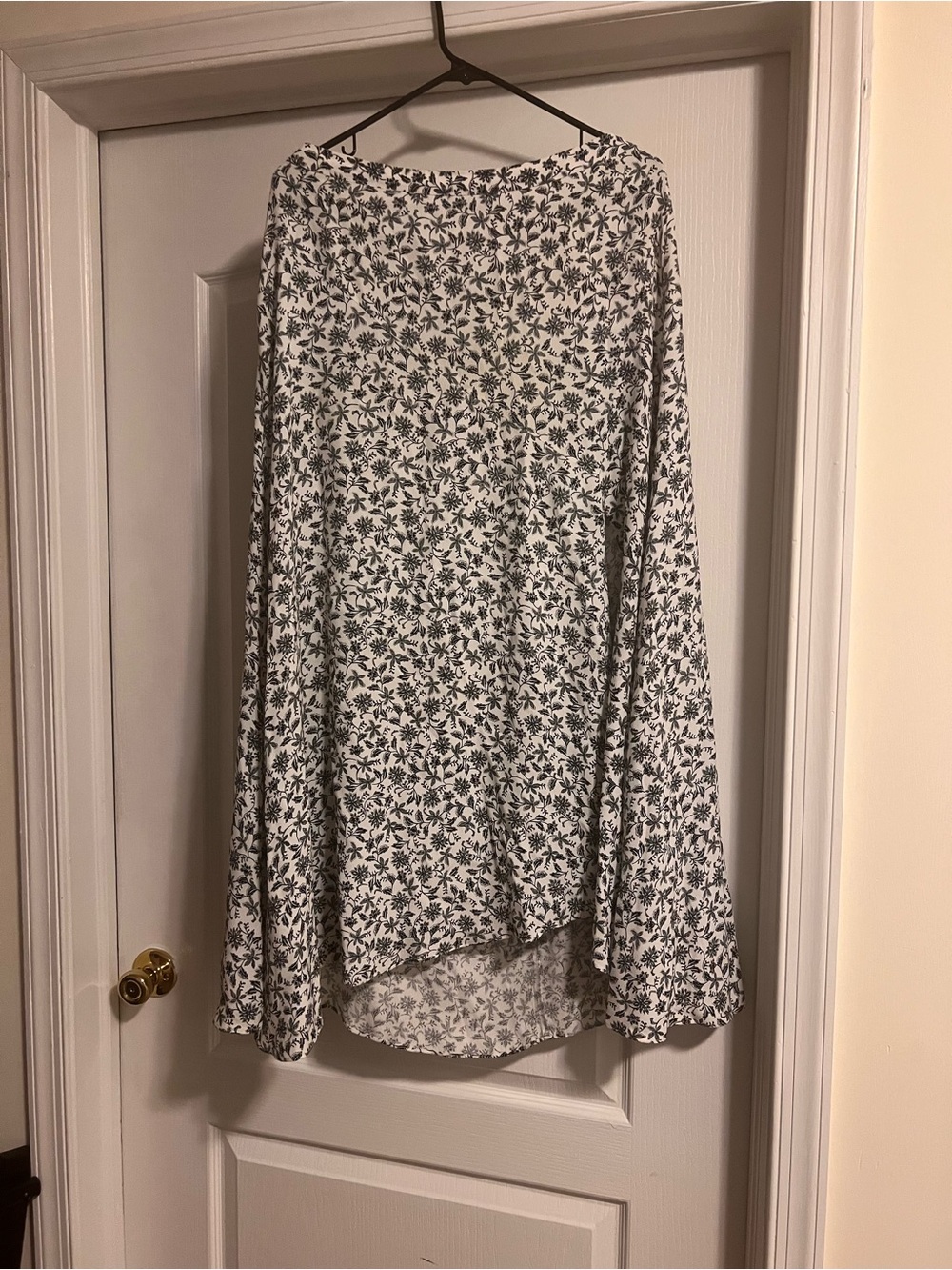 Madewell White Skirt with Black Floral Print High-Low Hem